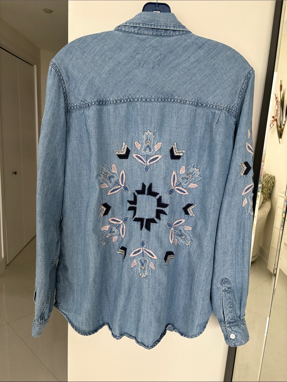 Rails Light Blue Denim Button-Down Shirt with Floral Embroidery